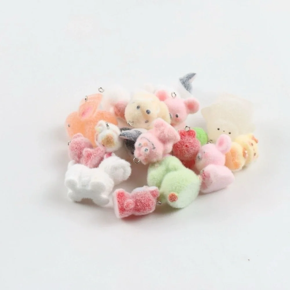 12PCs Random Cute Fuzzy Animal Pet Charms-Assorted Pastel Colors-Come w Straps